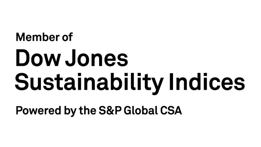 Text logo that reads, "Member of Dow Jones Sustainability Indices Powered by the S&P Global CSA"