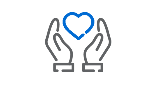 Heart in hands in a white circle icon