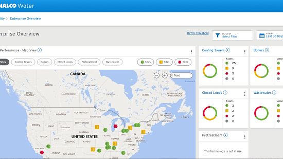 Water Quality Intelligence_enterprise overview dashboard Water Quality Intelligence powered by ECOLAB3D enterprise map